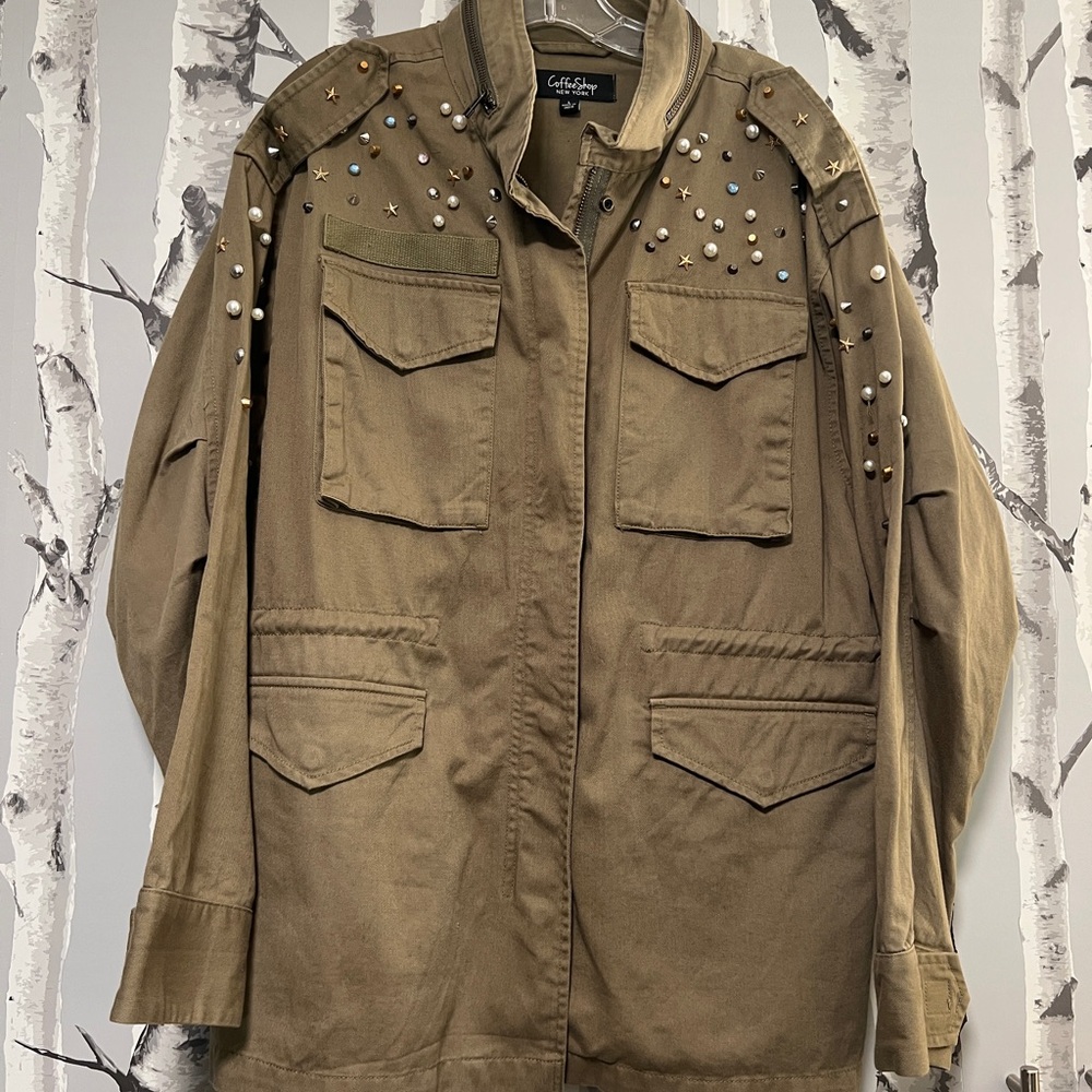 CoffeeShop Studded Khaki Military Jacket